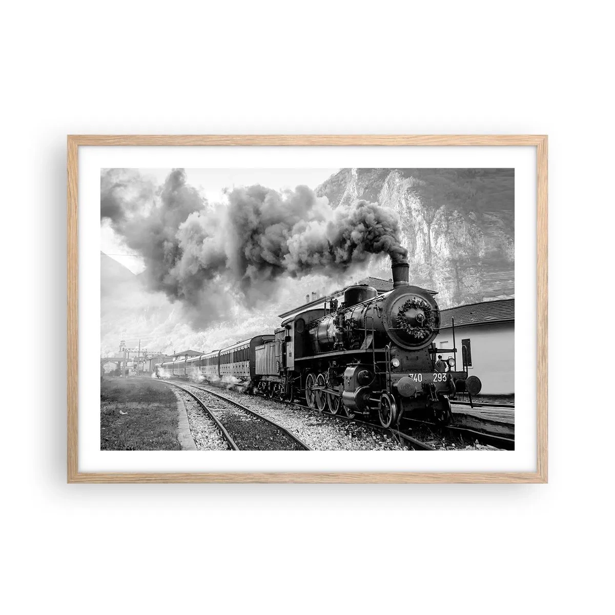 Poster in cornice rovere chiaro - Ferma alla stazione... - 70x50 cm