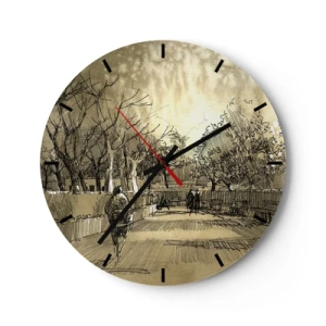 Orologio da parete - Orologio in Vetro - Schizzo di una passeggiata in un parco con sentieri e alberi - 30x30cm - Attimo fermato con la penna - Decorazione murale moderna per soggiorno, cucina e camera da letto ARTTOR