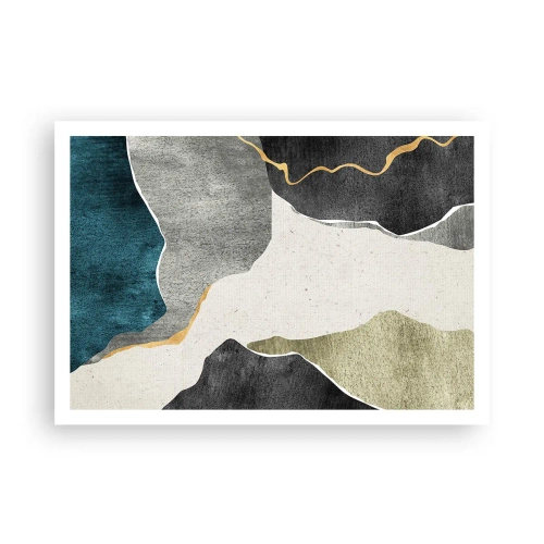 Poster - Forme geometriche nei toni del grigio, verde e oro - 100x70cm - Composizione mosaico con filo d'oro - Decorazione murale moderna per soggiorno e camera da letto ARTTOR