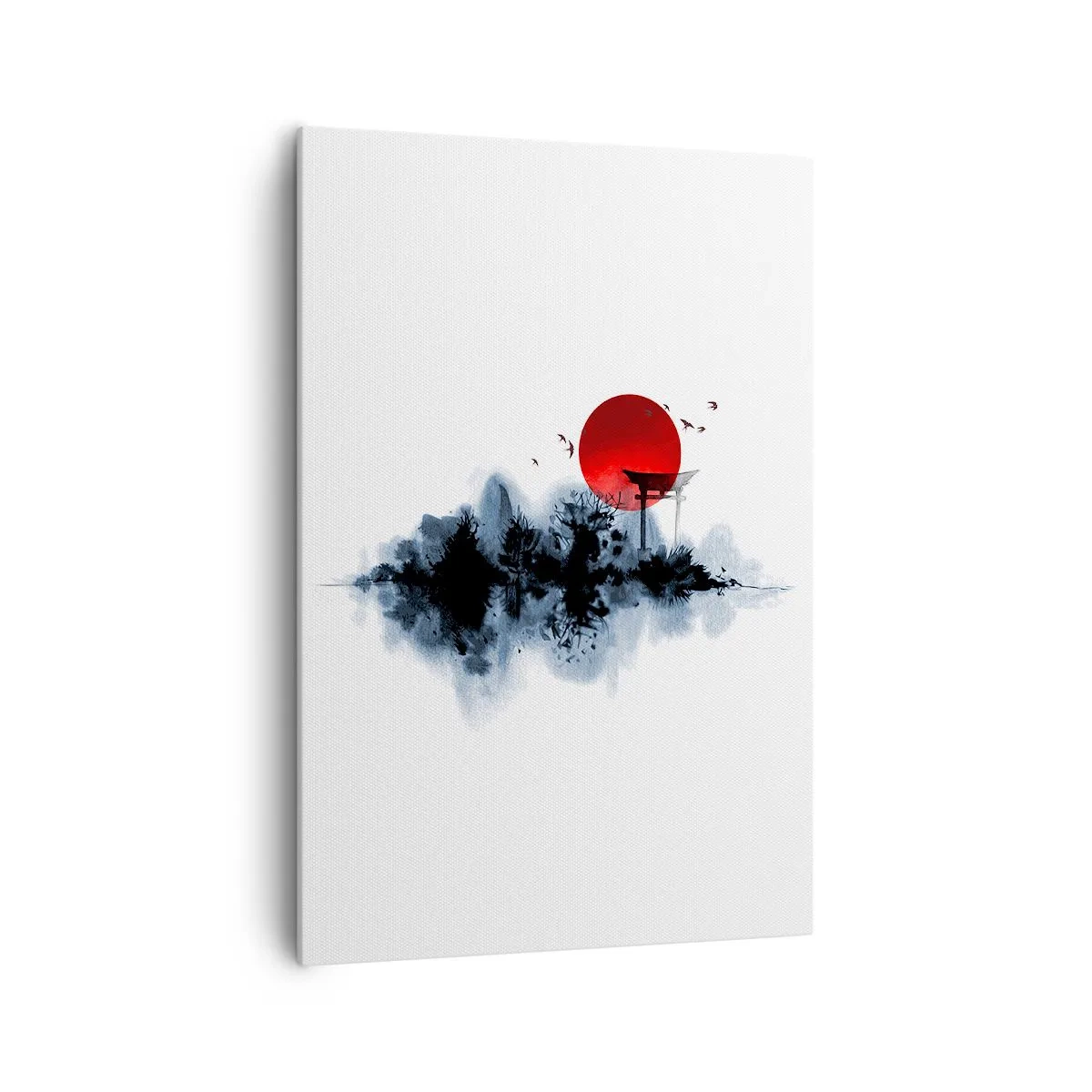 Quadro su tela - Stampe su Tela - Sole rosso su un paesaggio pittoresco con torii - 70x100cm - Vista giapponese - Decorazione murale moderna per soggiorno e camera da letto ARTTOR