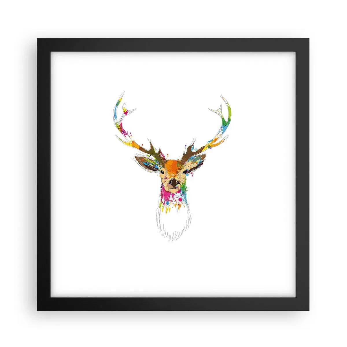 Poster in cornice nera - Mite cerbiatto immerso nel colore - 30x30 cm