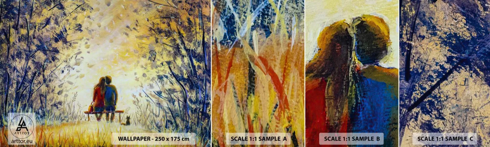 Campione di Fotomurale Adesivo Deluxe Sticker - Attimo magico - Coppia di innamorati, Parco, Natura - 100x30 cm