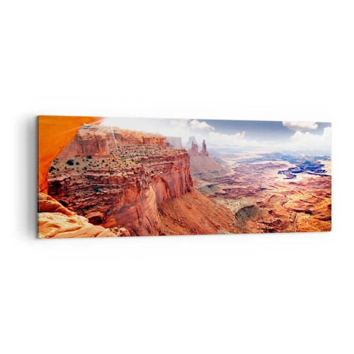 Quadro su tela - Stampe su Tela - Canyon visto attraverso una finestra rocciosa con toni caldi della roccia - 140x50cm - Scolpiti dalla natura - Decorazione murale moderna per soggiorno e camera da letto ARTTOR