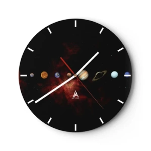 Orologio da parete - Orologio in Vetro - Pianeti del sistema solare sullo sfondo di una galassia nera - 30x30cm - Il nostro vicinato - Decorazione murale moderna per soggiorno, cucina e camera da letto ARTTOR