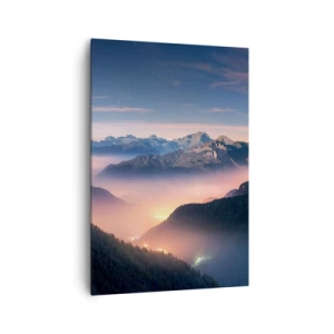 Quadro su tela - Stampe su Tela - Un paesaggio montano con una valle piena di nebbia - 70x100cm - La luce nelle valli - Decorazione murale moderna per soggiorno e camera da letto ARTTOR