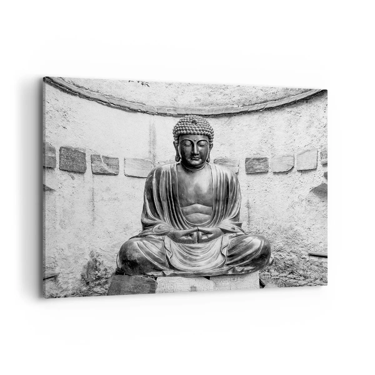 Quadro su tela - Stampe su Tela - Statua del Buddha in bianco e nero in posa meditativa - 100x70cm - Alla fonte della pace - Decorazione murale moderna per soggiorno e camera da letto ARTTOR
