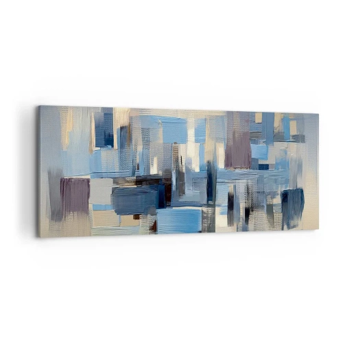 Quadro su tela - Stampe su Tela - Forme geometriche nei toni del blu e del beige - 120x50cm - Struttura blu - Decorazione murale moderna per soggiorno e camera da letto ARTTOR