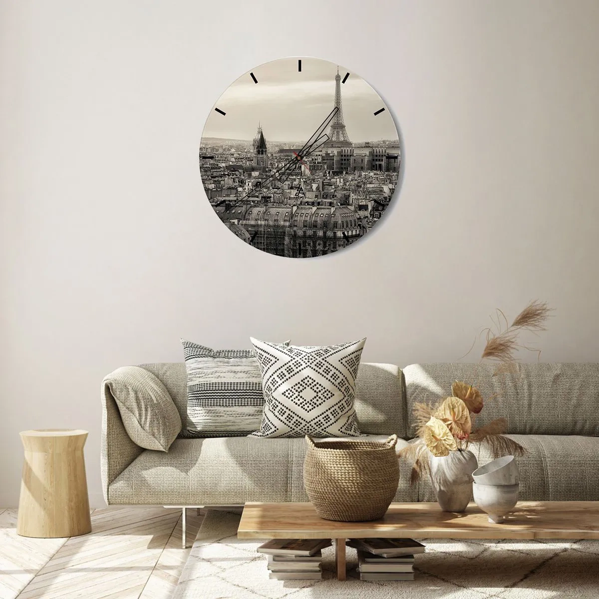 Orologio da parete - Orologio in Vetro - Vista panoramica di Parigi con la Torre Eiffel - 30x30cm - Sui tetti di Parigi - Decorazione murale moderna per soggiorno, cucina e camera da letto ARTTOR