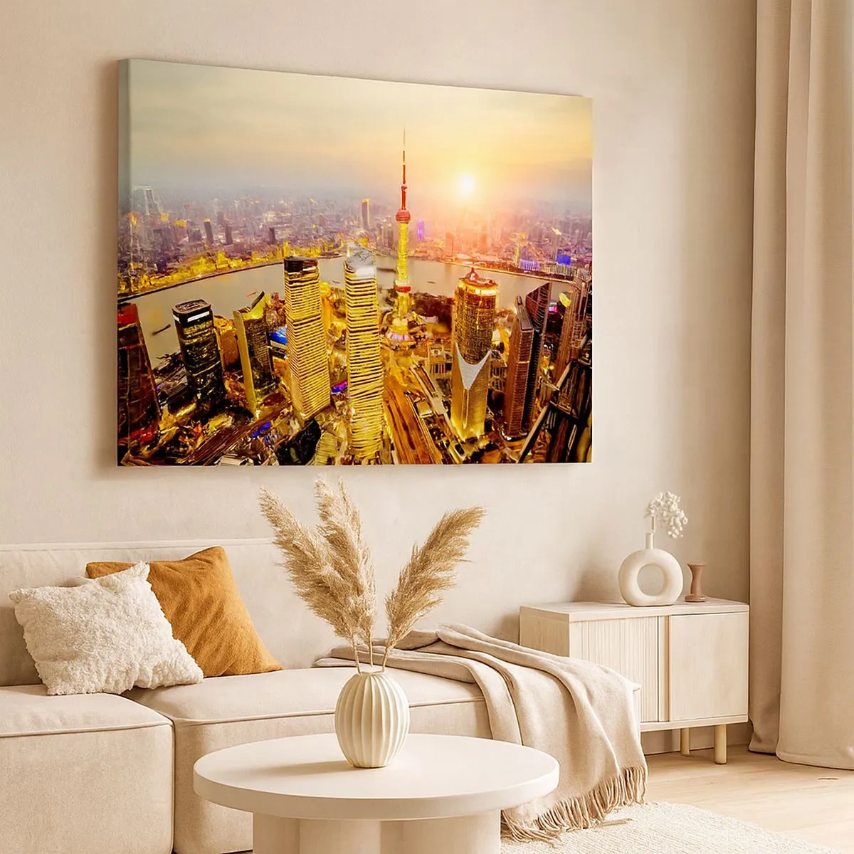 Quadro su tela - Stampe su Tela - Panorama della città con grattacieli al tramonto - 70x50cm - Sogno asiatico - Decorazione murale moderna per soggiorno e camera da letto ARTTOR