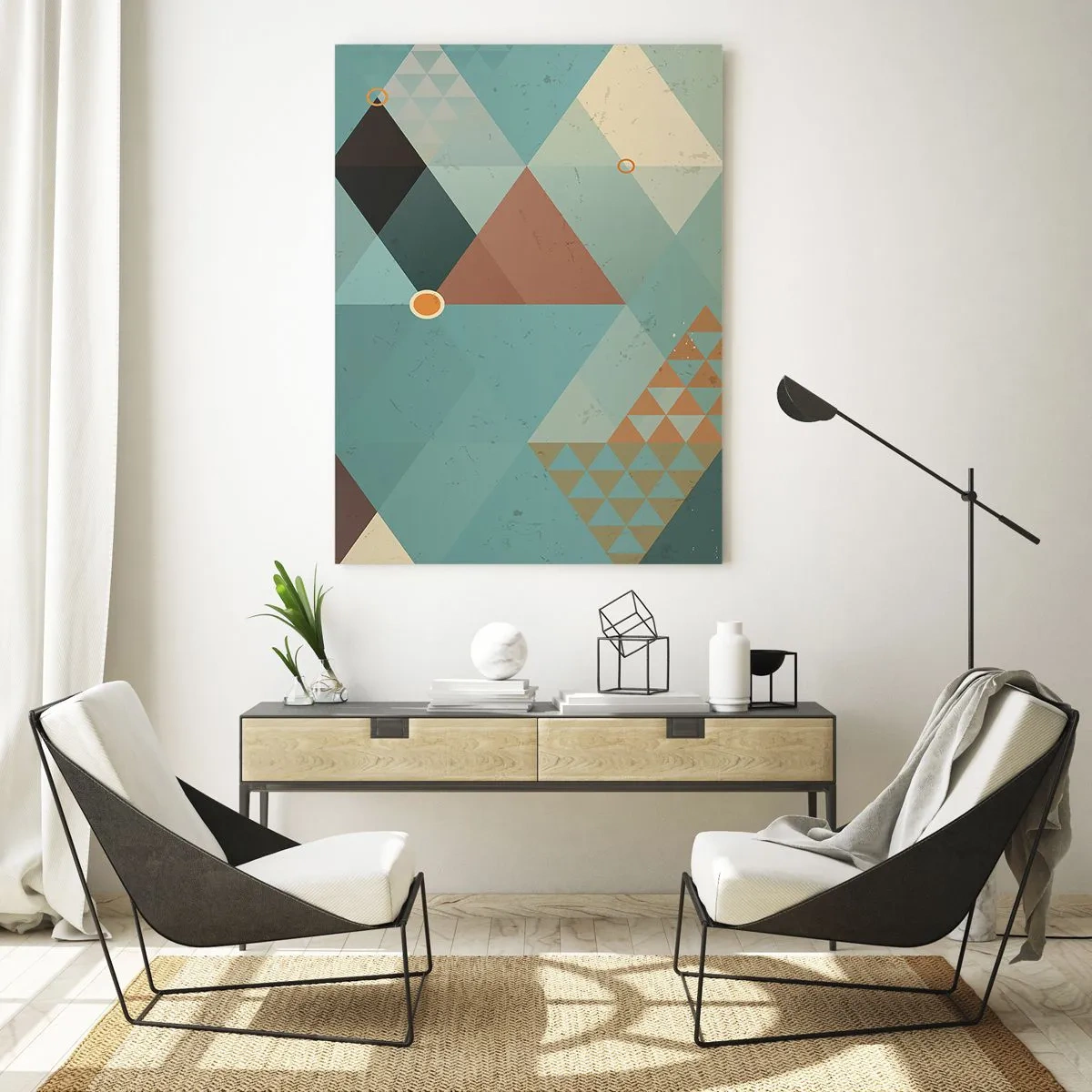 Quadro su vetro - Motivi geometrici nei toni del turchese e del marrone - 80x120cm - Unità della molteplicità, molteplicità dell'unità - Decorazione murale moderna per soggiorno e camera da letto ARTTOR