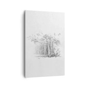 Quadro su tela - Stampe su Tela - Un disegno di una foresta di betulle in un sottile schizzo a matita - 80x120cm - La luce della foresta di betulle - Decorazione murale moderna per soggiorno e camera da letto ARTTOR