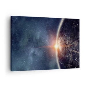 Quadro su tela - Stampe su Tela - La Terra vista dallo spazio con il sole che sorge - 70x50cm - In una nuova prospettiva - Decorazione murale moderna per soggiorno e camera da letto ARTTOR
