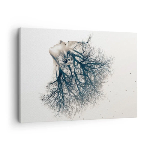 Quadro su tela - Stampe su Tela - Silhouette creativa di una donna e alberi - 70x50cm - In ascolto del sussurro dell'albero - Decorazione murale moderna per soggiorno e camera da letto ARTTOR