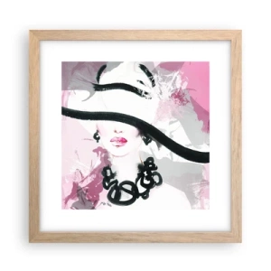 Poster in cornice rovere chiaro - Ritratto di donna in nero e rosa - 30x30 cm