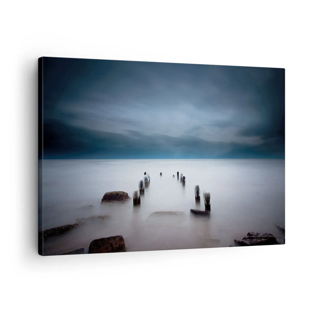 Quadro su tela - Stampe su Tela - Il vecchio molo sullo sfondo di un mare calmo - 70x50cm - Lago pensieroso - Decorazione murale moderna per soggiorno e camera da letto ARTTOR