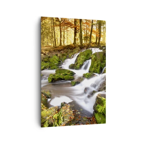 Quadro su tela - Stampe su Tela - Un paesaggio boscoso con una cascata circondata dal muschio - 80x120cm - Rapido nel bosco autunnale - Decorazione murale moderna per soggiorno e camera da letto ARTTOR