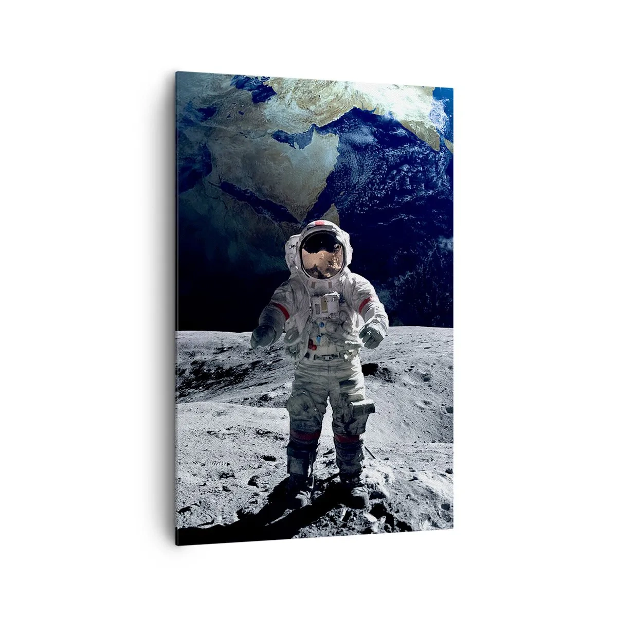 Quadro su tela - Stampe su Tela - Astronauta sulla superficie della Luna con la Terra sullo sfondo - 80x120cm - Saluti dalla luna - Decorazione murale moderna per soggiorno e camera da letto ARTTOR