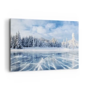 Quadro su tela - Stampe su Tela - Un lago ghiacciato circondato da una foresta innevata - 120x80cm - Vista lucente e cristallina - Decorazione murale moderna per soggiorno e camera da letto ARTTOR