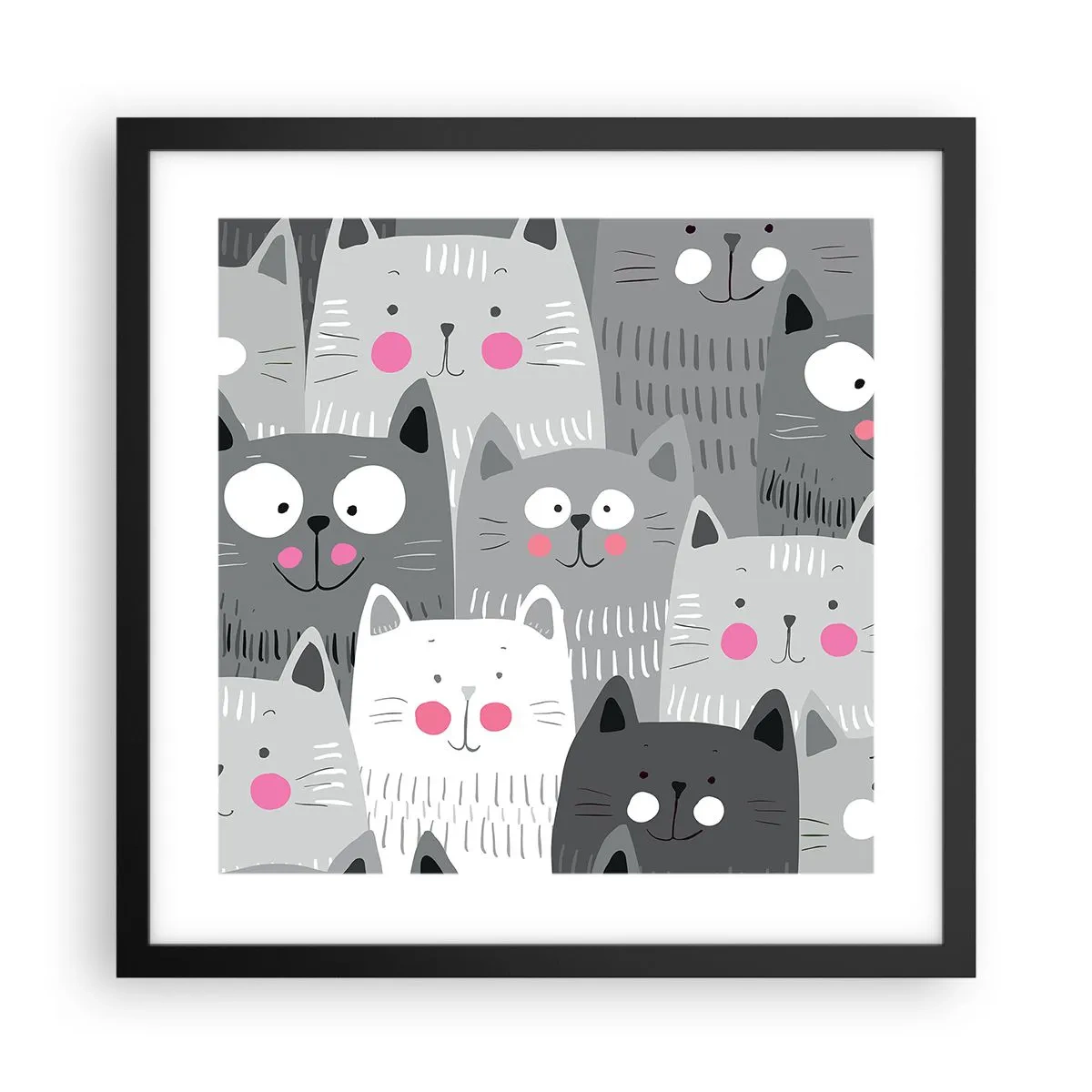Poster in cornice nera - Il mondo dei gatti - 40x40 cm