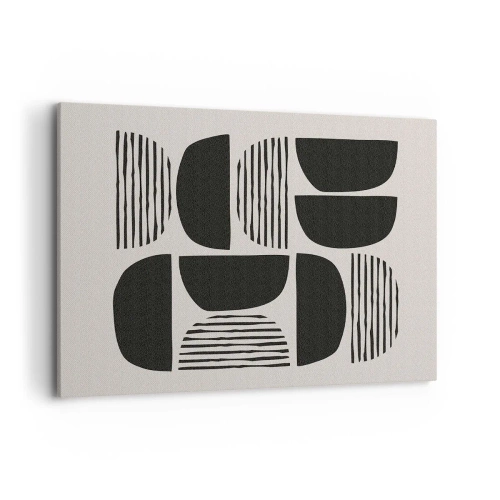 Quadro su tela - Stampe su Tela - Geometria con semicerchi e linee in nero su sfondo chiaro - 100x70cm - Sistemi di metà - Decorazione murale moderna per soggiorno e camera da letto ARTTOR