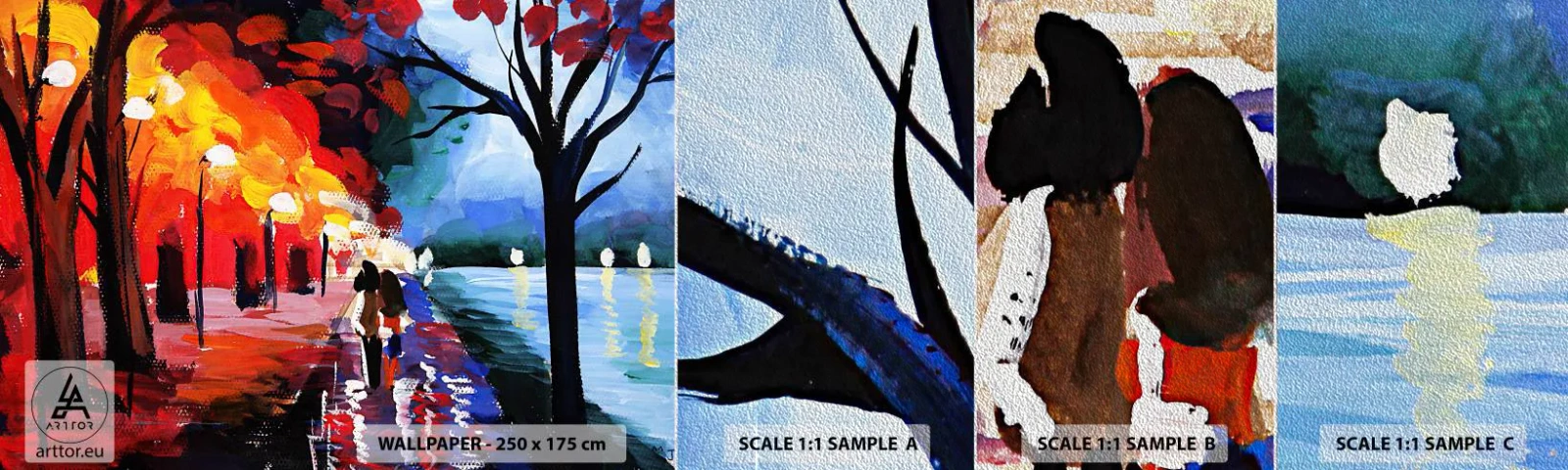 Campione di Fotomurale Premium Sand - Autunno infuocato nel parco - Astrazione, Paesaggio, Vicolo del parco - 100x30 cm