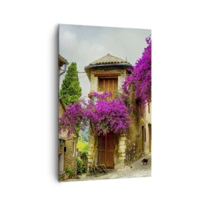 Quadro su tela - Stampe su Tela - Una strada di pietra con fiori rosa e case - 80x120cm - Sotto un baldacchino di fiori - Decorazione murale moderna per soggiorno e camera da letto ARTTOR