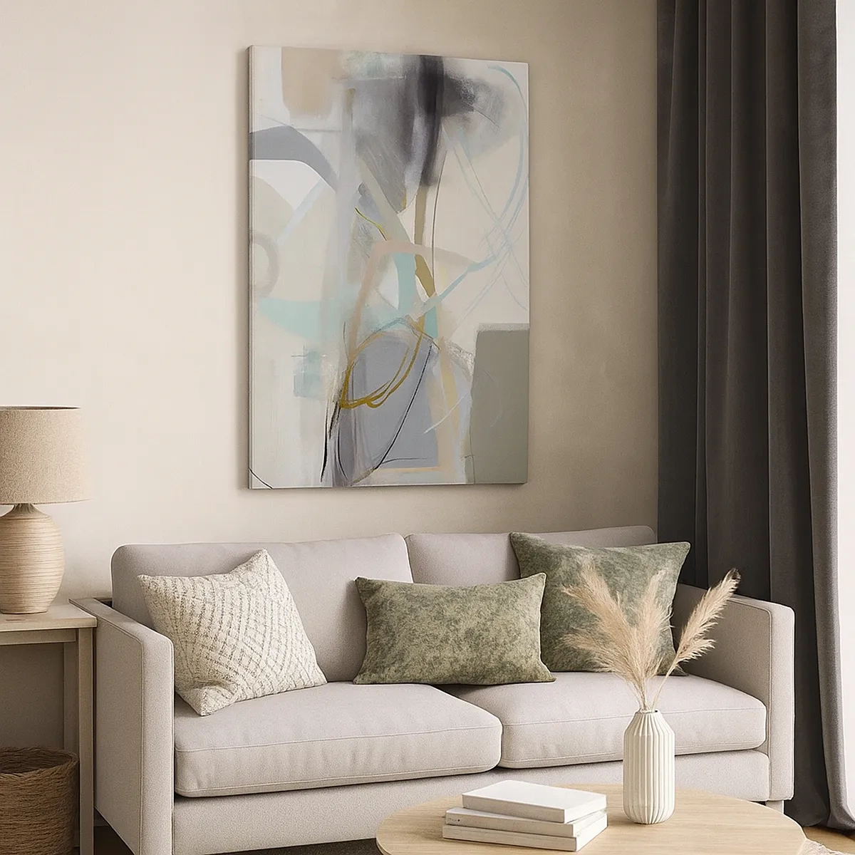 Quadro su tela - Stampe su Tela - Astrazione pastello con linee delicate - 50x70cm - Astrazione nebulosa - Decorazione murale moderna per soggiorno e camera da letto ARTTOR