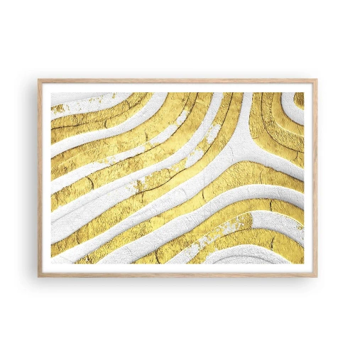 Poster in cornice rovere chiaro - Composizione in bianco e oro - 100x70 cm