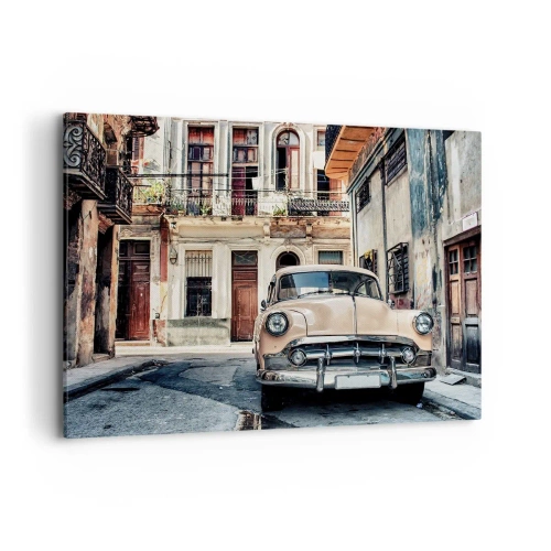 Quadro su tela - Stampe su Tela - Un'auto d'epoca sullo sfondo dell'architettura urbana - 100x70cm - Siesta all'Avana - Decorazione murale moderna per soggiorno e camera da letto ARTTOR