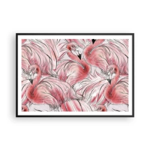 Poster in cornice nera - Delicati disegni di fenicotteri rosa - 100x70cm - Corpo di ballo alato - Decorazione murale moderna per soggiorno e camera da letto ARTTOR