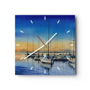 Orologio da parete - Orologio in Vetro - Porto degli yacht al tramonto con riflessi sull'acqua - 30x30cm - La fine di una buona giornata - Decorazione murale moderna per soggiorno e camera da letto ARTTOR