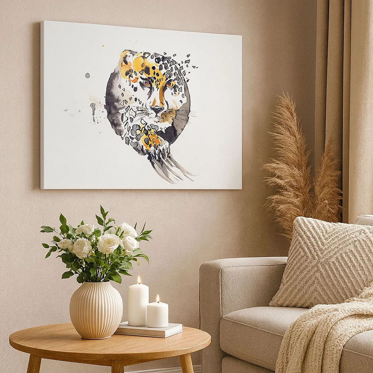 Quadro su tela - Stampe su Tela - Dipinto artistico ad acquerello con motivo ghepardo - 70x50cm - Bellezza predatrice - Decorazione murale moderna per soggiorno e camera da letto ARTTOR