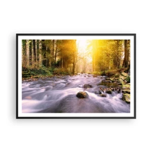 Poster in cornice nera - Un ruscello nella foresta illuminato dai raggi del sole - 100x70cm - Malachite in cornice oro-argento - Decorazione murale moderna per soggiorno e camera da letto ARTTOR