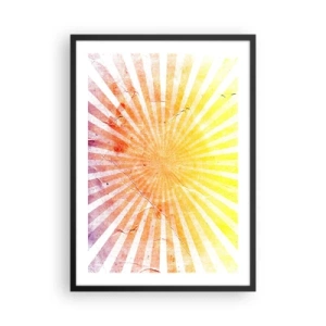 Poster in cornice nera - Motivo astratto di raggi in tonalità di giallo e rosso - 50x70cm - Albe e tramonti - Decorazione murale moderna per soggiorno e camera da letto ARTTOR