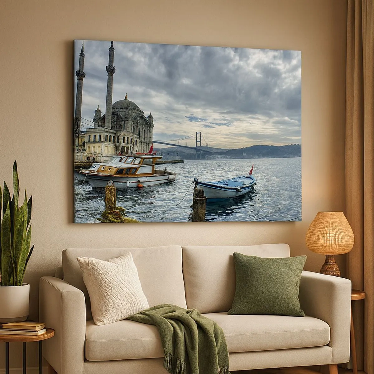 Quadro su tela - Stampe su Tela - Un edificio storico sull'acqua con barche e un ponte sullo sfondo - 70x50cm - Ai confini dei mondi - Decorazione murale moderna per soggiorno e camera da letto ARTTOR