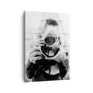 Quadro su tela - Stampe su Tela - Ritratto in bianco e nero con doppia esposizione di un fotografo - 50x70cm - Il creatore e il materiale - Decorazione murale moderna per soggiorno e camera da letto ARTTOR