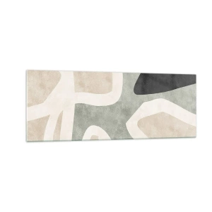 Quadro su vetro - Forme astratte in colori tenui - 140x50cm - Composizione con motivi in nero - Decorazione murale moderna per soggiorno e camera da letto ARTTOR