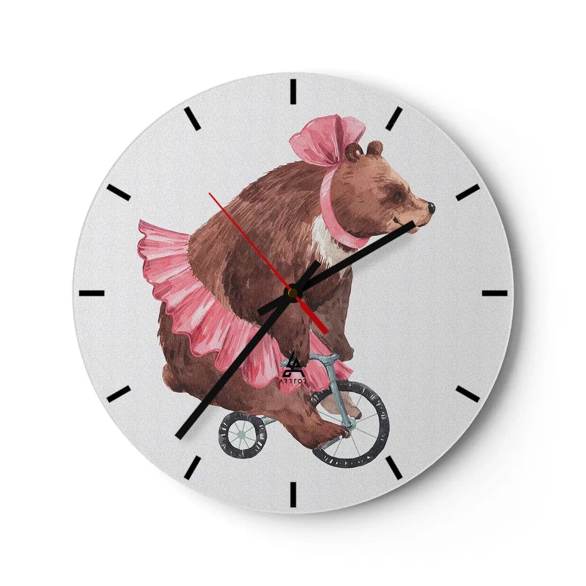Orologio da parete - Orologio in Vetro - Un orso con una gonna rosa che guida un monociclo - 30x30cm - Evviva il circo! - Decorazione murale moderna per soggiorno, cucina e camera da letto ARTTOR