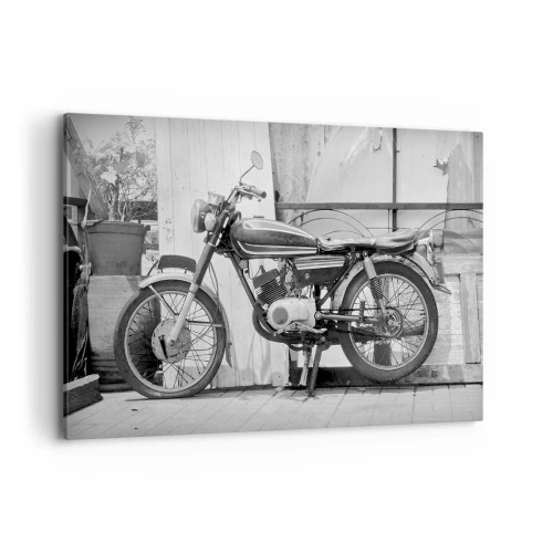 Quadro su tela - Stampe su Tela - Foto in bianco e nero di una motocicletta classica - 120x80cm - La classicità sopra a tutto - Decorazione murale moderna per soggiorno e camera da letto ARTTOR