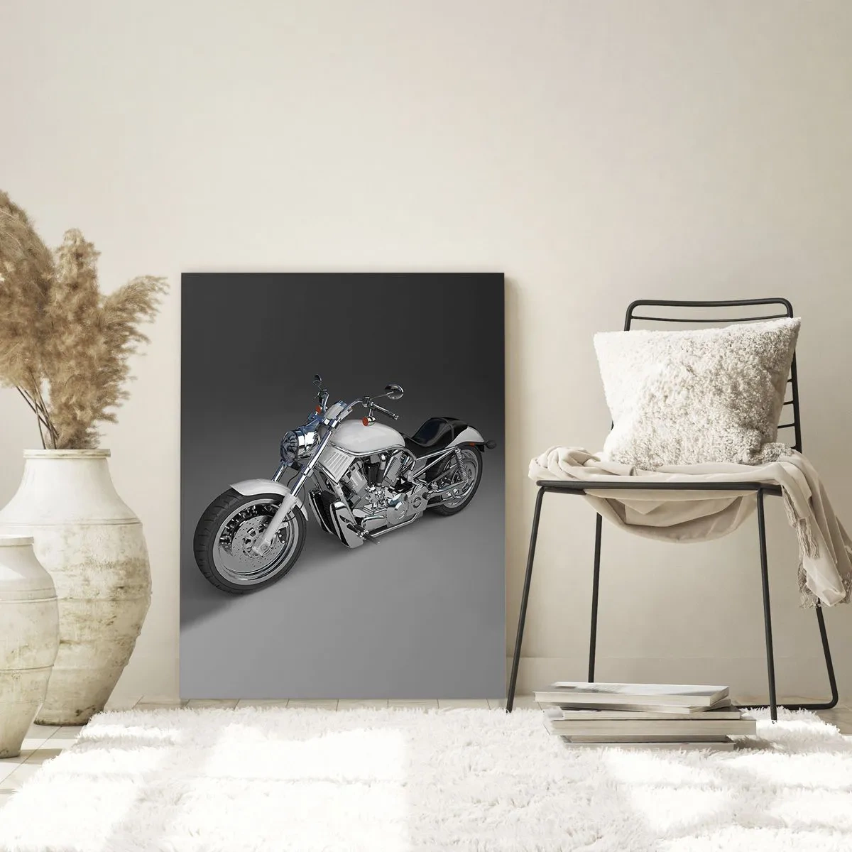 Quadro su vetro - Una motocicletta elegante su sfondo grigio con un tocco moderno - 50x70cm - Viene voglia di inginocchiarsi - Decorazione murale moderna per soggiorno e camera da letto ARTTOR