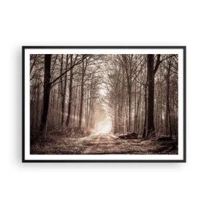 Poster in cornice nera - Un sentiero nel bosco tra alberi color seppia - 100x70cm - La cattedrale del bosco - Decorazione murale moderna per soggiorno e camera da letto ARTTOR