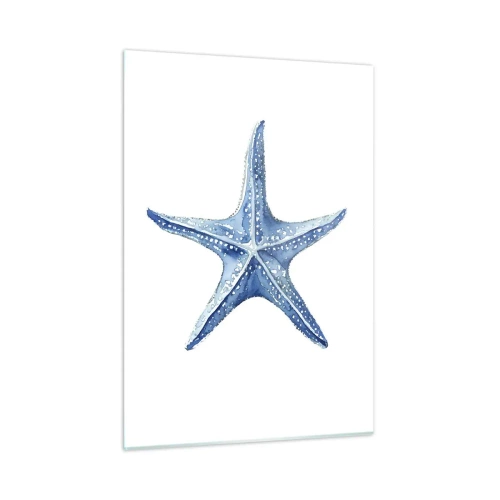 Quadro su vetro - Stella marina blu su sfondo bianco in stile acquerello - 50x70cm - Stella marina - Decorazione murale moderna per soggiorno e camera da letto ARTTOR