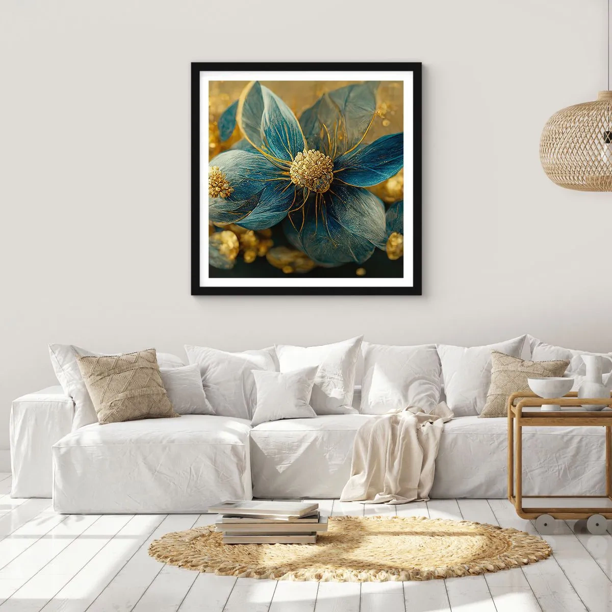 Poster in cornice nera - Fiorire d'oro - 60x60 cm