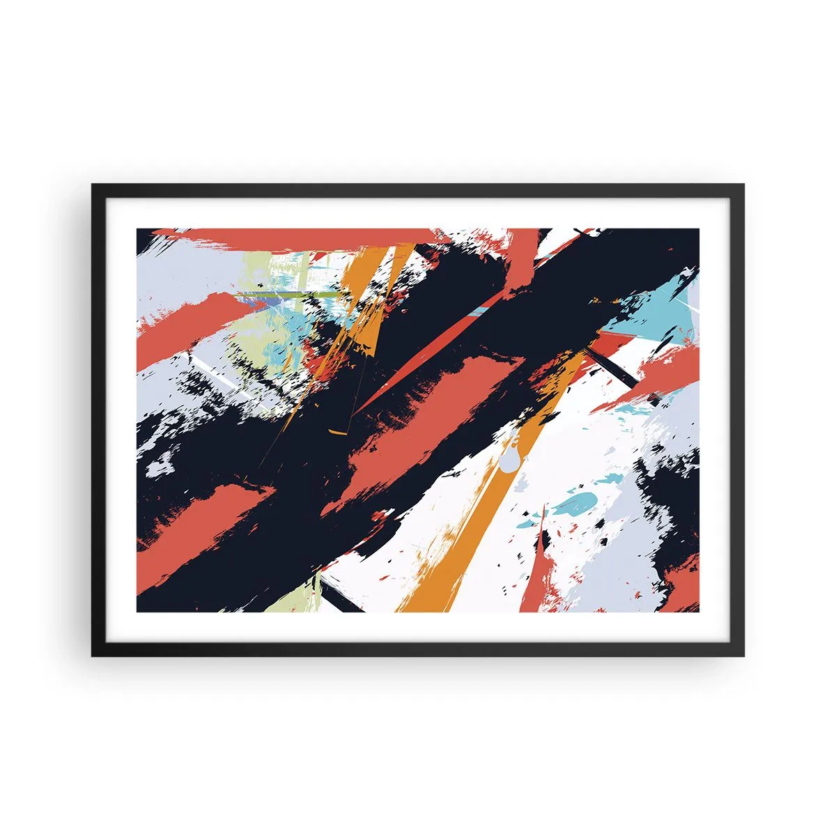 Poster in cornice nera - Pennellate astratte in colori vivaci - 70x50cm - Composizione dinamica - Decorazione murale moderna per soggiorno e camera da letto ARTTOR