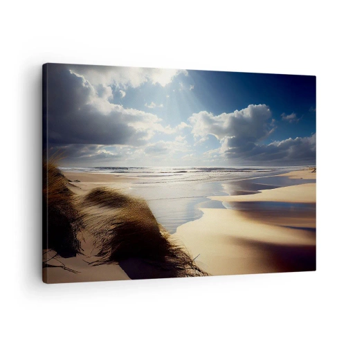 Quadro su tela - Stampe su Tela - Una spiaggia selvaggia con dune e cieli azzurri - 70x50cm - Spiaggia incontaminata - Decorazione murale moderna per soggiorno e camera da letto ARTTOR
