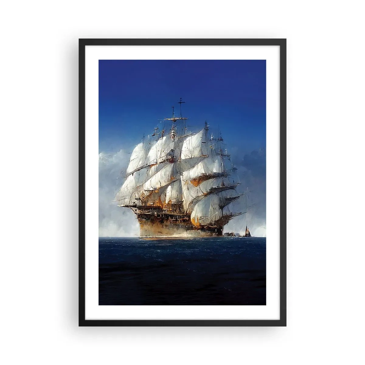 Poster in cornice nera - Una nave a vela in alto mare a vele spiegate alla luce del sole - 50x70cm - The great glory! - Decorazione murale moderna per soggiorno e camera da letto ARTTOR