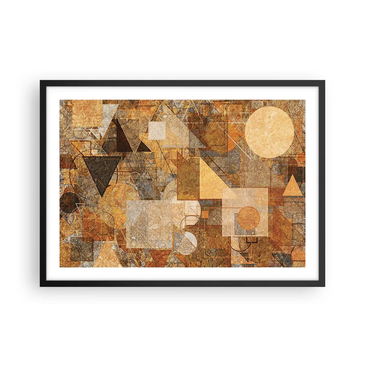 Poster in cornice nera - Figure geometriche astratte in tonalità calde - 70x50cm - Studio cubista in marrone - Decorazione murale moderna per soggiorno e camera da letto ARTTOR