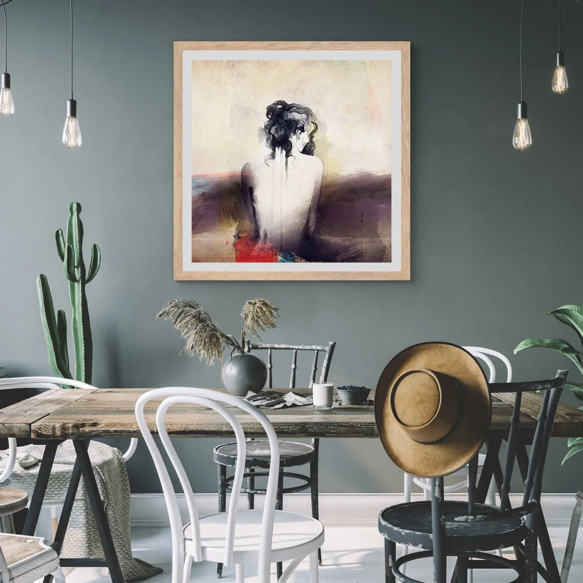 Poster in cornice rovere chiaro - Linee miti, forme ovali - 40x40 cm