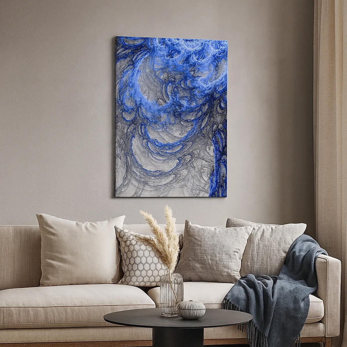 Quadro su tela - Stampe su Tela - Onde astratte nei toni del blu e del grigio - 50x70cm - La nascita dell'onda - Decorazione murale moderna per soggiorno e camera da letto ARTTOR