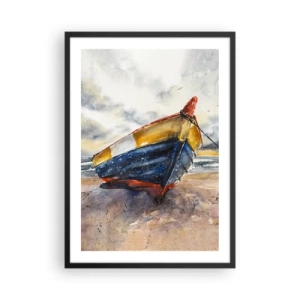 Poster in cornice nera - Barca acquerello sulla spiaggia al tramonto - 50x70cm - Riposo sulla riva - Decorazione murale moderna per soggiorno e camera da letto ARTTOR